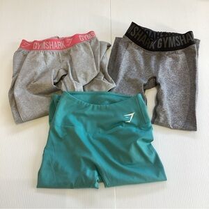 Lot of 3 GymShark SIze Xs Leggings Work Out Athleisure Joggers Green Gray Pink